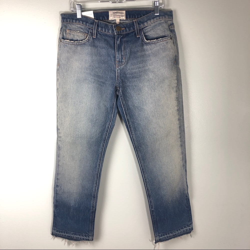 Current/Elliot Cropped Frayed Hem Blue Jeans